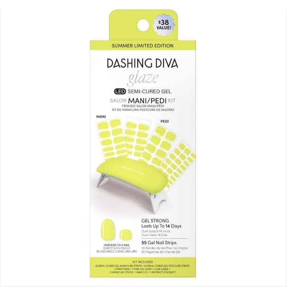 Dashing Diva Glaze LED Semi-Cured Gel‎ Salon Mani Pedi Kit Limone Color - Picture 1 of 8
